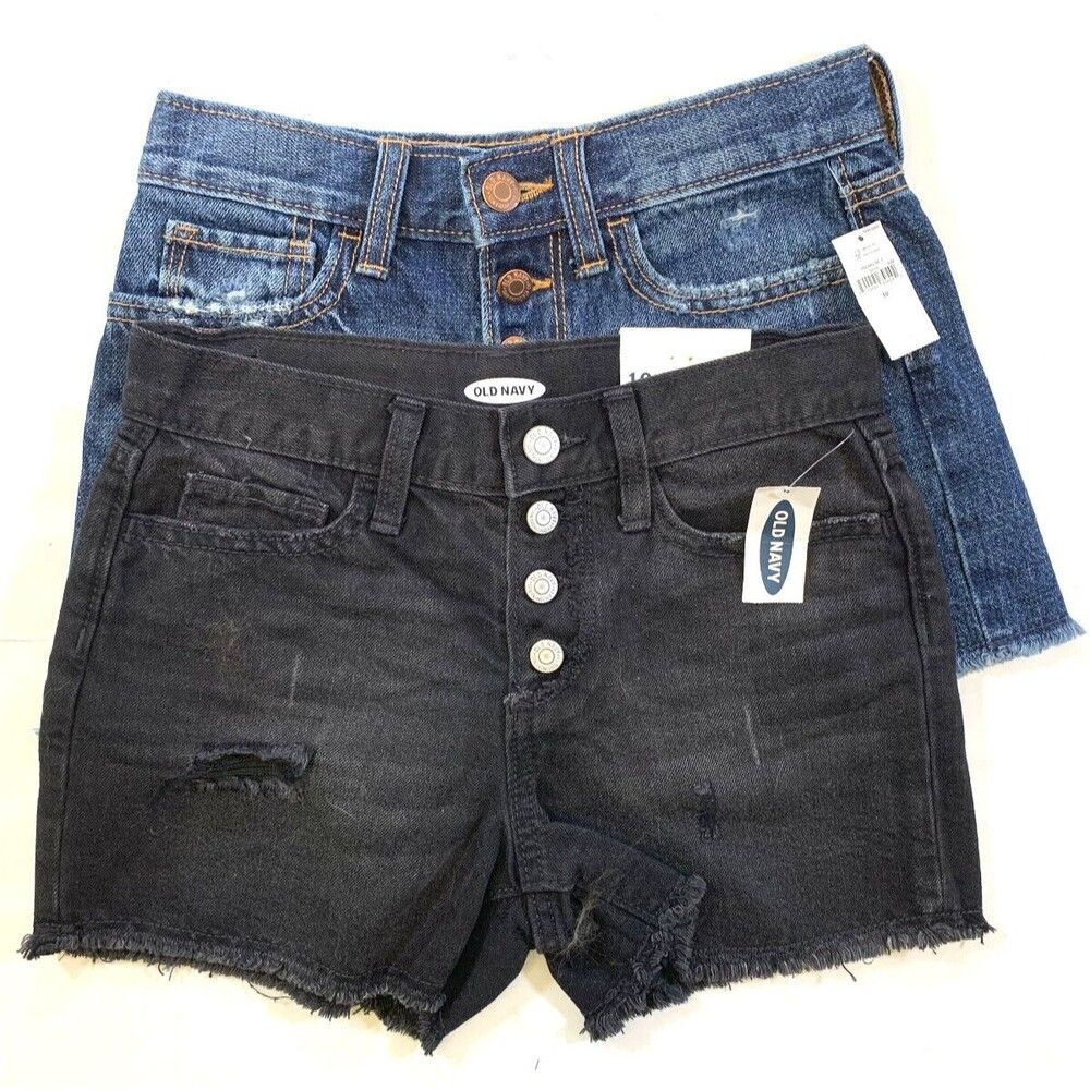 Old Navy Shorts 2PK Girls 10 High-Rise Cut Off Adjustable Waist Denim